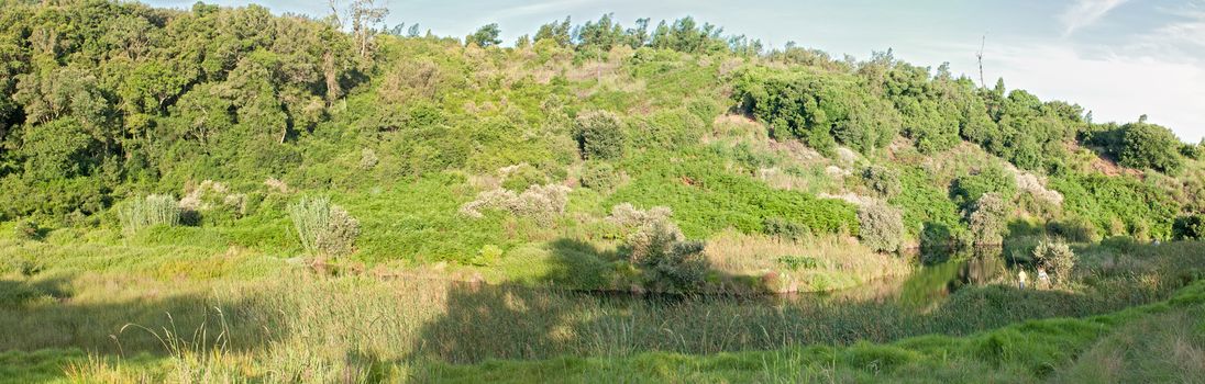 GEORGE, SOUTH AFRICA - JANUARY 4, 2015: Panoramic view of anglers in the Katrivier Nature Reserve in George