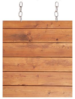 wooden sign hanging on the chain, isolated on white background