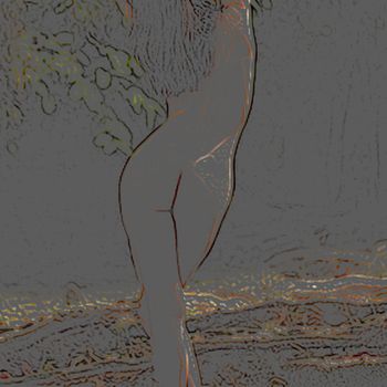 Digital sketching of a nude woman model