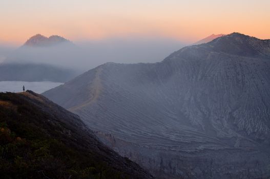 Ijen volcano in East Java in Indonesia. It's famous for sulfur mining and acid lake.