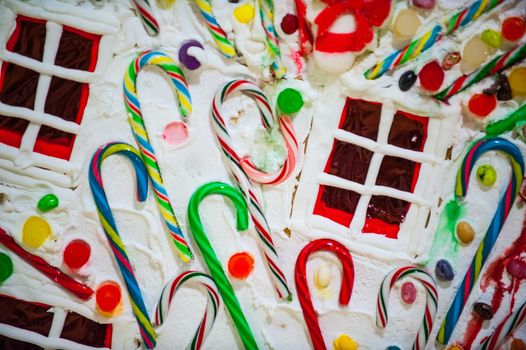 Closeup shot of a Decorated gingerbread house 