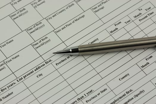 Close up of an application form to be completed