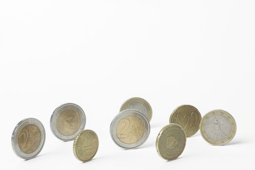 Euro coins on white background