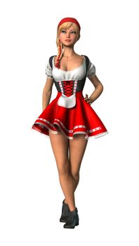 3D digital render of a pretty Octoberfest girl wearing traditional German dirndl isolated on white background