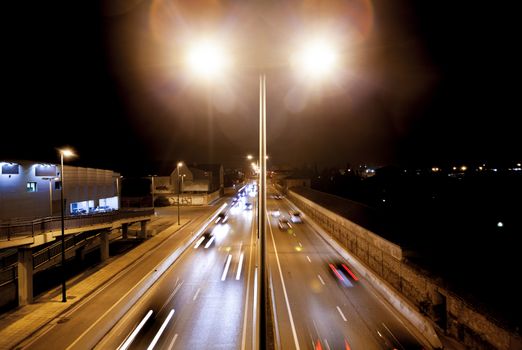 Traffic in the city.Road at night