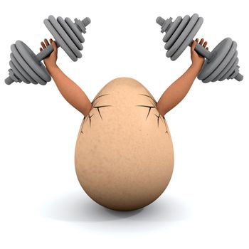 Egg holds a dumbbells. Illustration on the white background