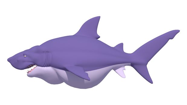 3D digital render of a cartoon shark isolated on white background
