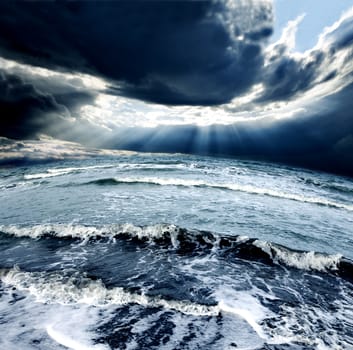 Ocean Storm.Cloudy sky and waves