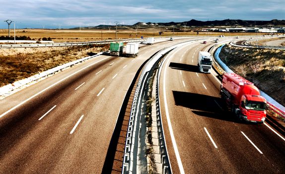 International forwarding.Trucks carrying goods and highway