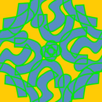 Green and blue repeating outlines in kaleidoscope pattern