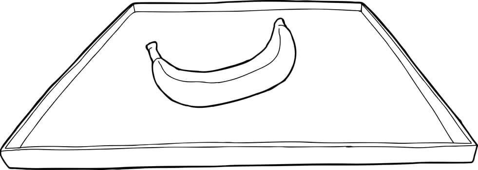 Outline cartoon of banana on single tray