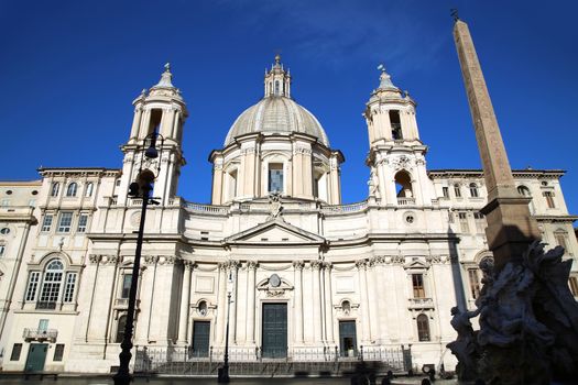 Saint Agnese in Agone with Egypts obelisk in Piazza Navona, Rome, Italy 