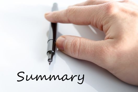 Pen in the hand isolated over white background Summary concept