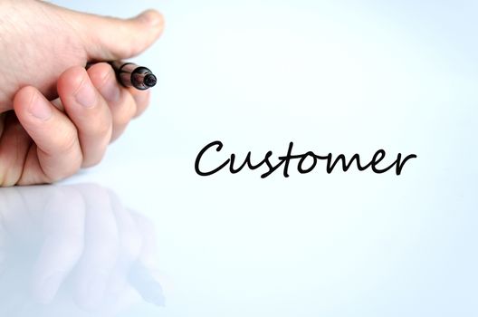 Pen in the hand isolated over white background Customer concept