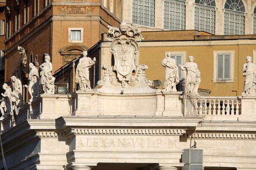 Sculptures on the top of Saint Peter Basilica, Vatican City, Rome, Italy