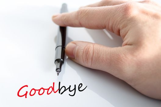 Pen in the hand isolated over white background Goodbye concept