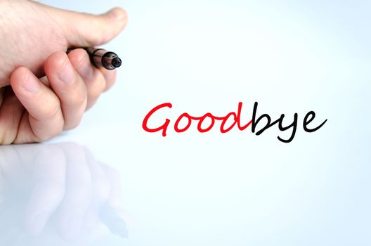 Pen in the hand isolated over white background Goodbye concept