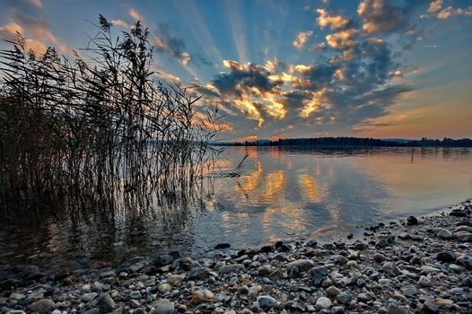 Sunset at lake Chiemsee in Germany