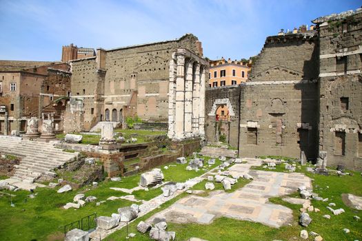 The Forum of Augustus (Foro di Augusto) with the temple in Rome, Italy