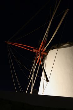 The famous wind mills in Mykonos during night time