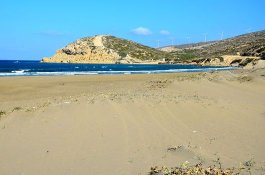 South of Rhodes Island - Parsonisi, foreland, border between Aegon Sea and Mediterranean Sea. Big, open beach. 