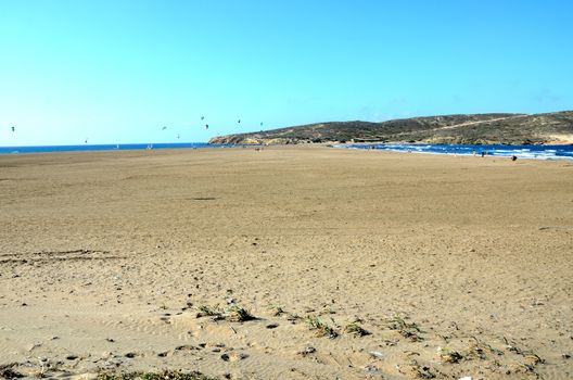 South of Rhodes Island - Parsonisi, foreland, border between Aegon Sea and Mediterranean Sea. Big, open beach. 