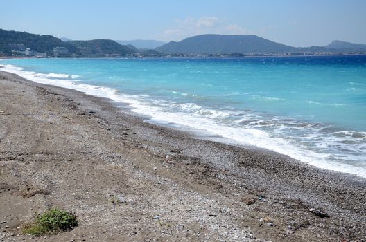 Aegon Sea surrounding Rhodes city on Rhodes Island, Greece. Turquoise water, western part of city.