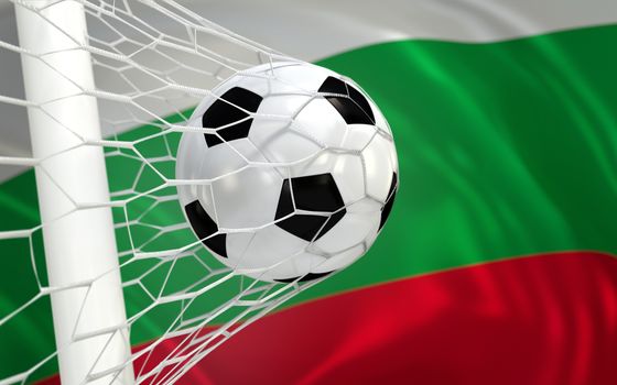 Bulgaria flag and soccer ball, football in goal net