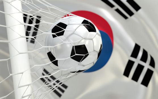 South Korea flag and soccer ball, football in goal net