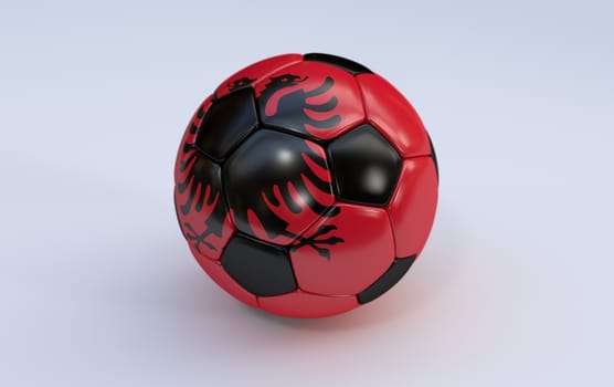 Albania flag on soccer, football ball on white background