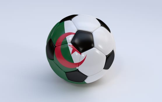 Algeria flag on soccer, football ball on white background