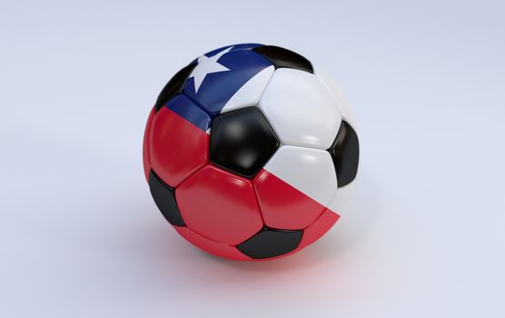 Chile flag on soccer, football ball on white background