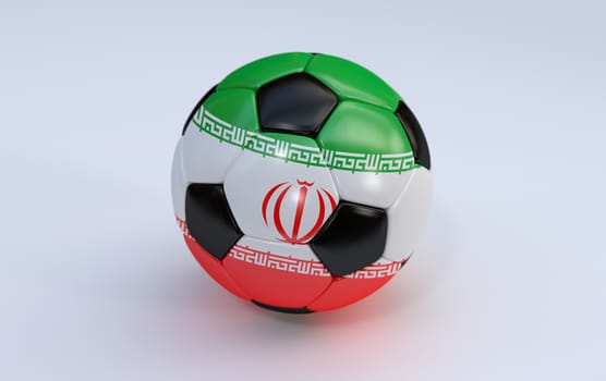 Iran flag on soccer, football ball on white background