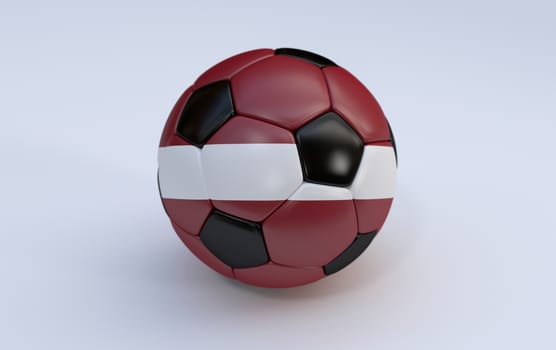 Latvia flag on soccer, football ball on white background