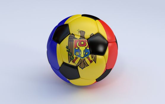 Moldova flag on soccer, football ball on white background
