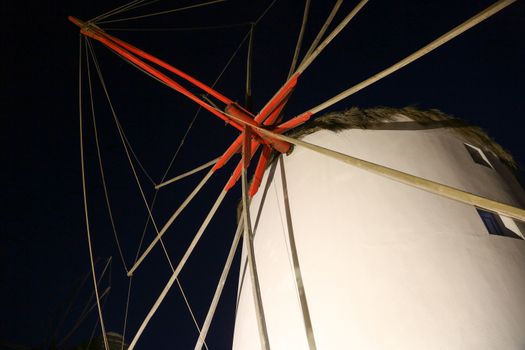 The famous wind mills in Mykonos during night time