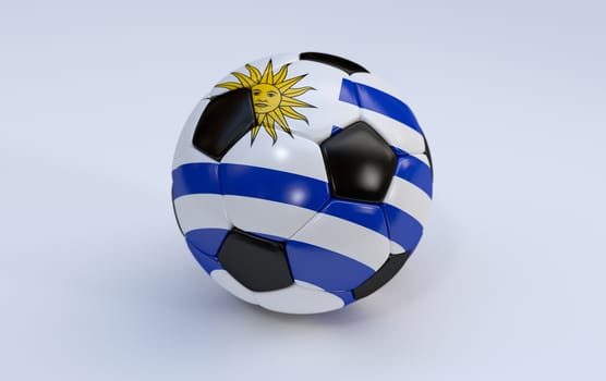 Uruguay flag on soccer, football ball on white background