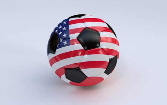 USA flag on soccer, football ball on white background