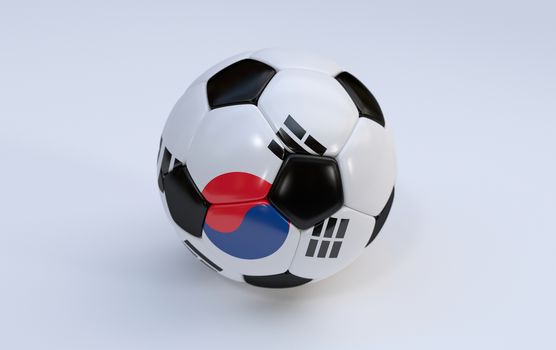 South Korea flag on soccer, football ball on white background