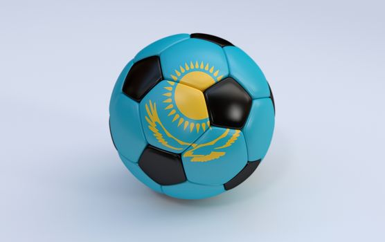 Kazakhstan flag on soccer, football ball on white background