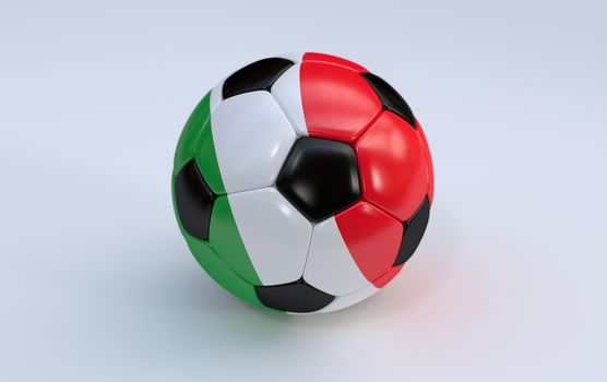 Italy flag on soccer, football ball on white background
