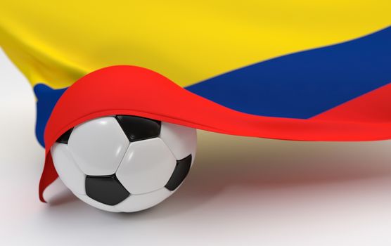 Colombia flag and soccer ball on white backgrounds