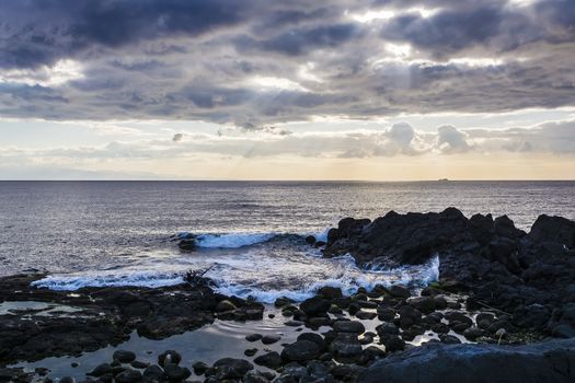 Sky with clouds before a rainstorm over the the sea at Giardini-Naxos, Sicily, Italy