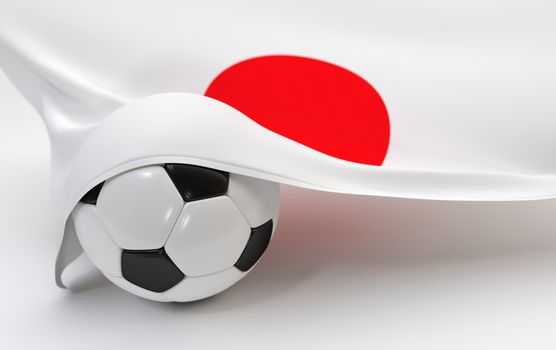 Japan flag and soccer ball on white backgrounds