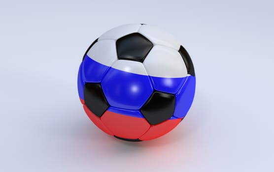 Russia flag on soccer, football ball on white background