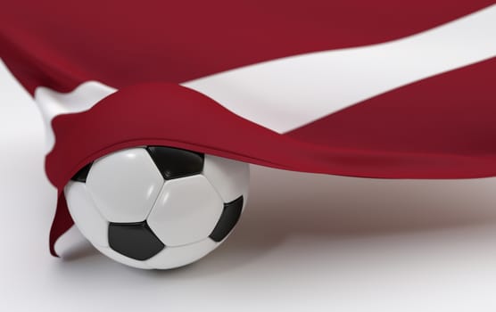 Latvia flag and soccer ball on white backgrounds