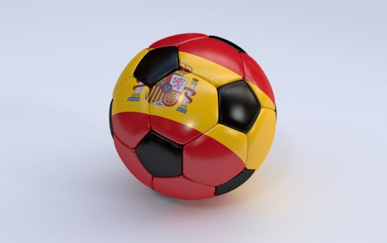 Spain flag on soccer, football ball on white background