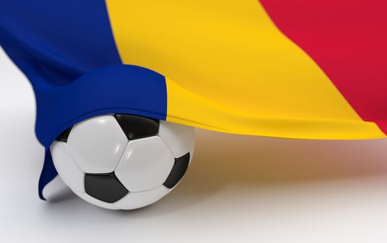 Romania flag and soccer ball on white backgrounds
