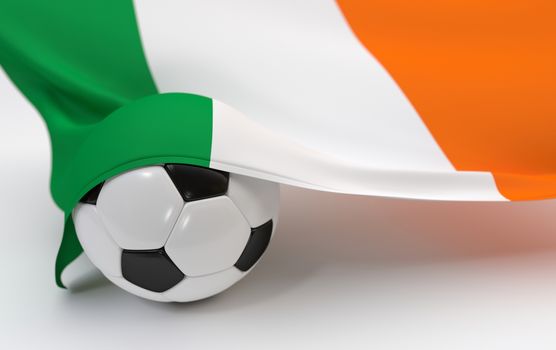 Ireland flag and soccer ball on white backgrounds