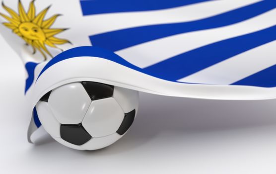 Uruguay flag and soccer ball on white backgrounds